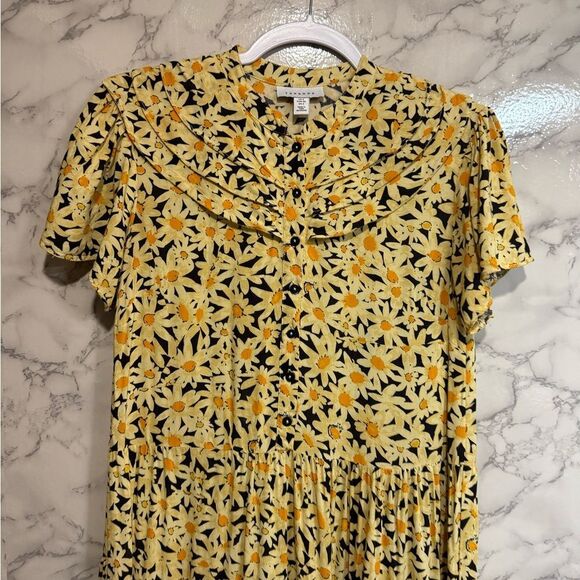 NEW TOPSHOP Yellow Daisy Grandad Midi Shirt Dress Floral Yellow Dress Size 2 - Picture 6 of 12